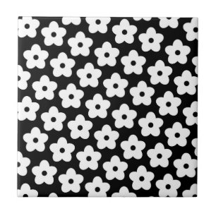 Black and White Flower Y2K Pattern Ceramic Tile