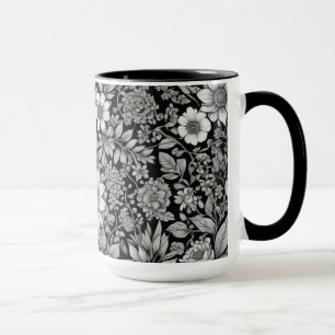 Black and white flowers and leaves mug