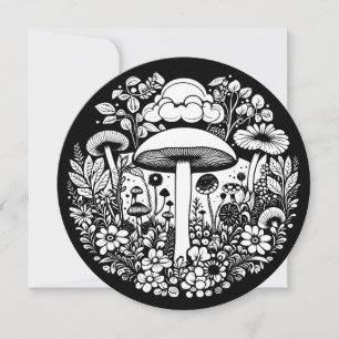 Black and White Flowers and Mushrooms Vintage
