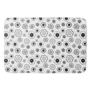 Black and White Flowers Bath Mat