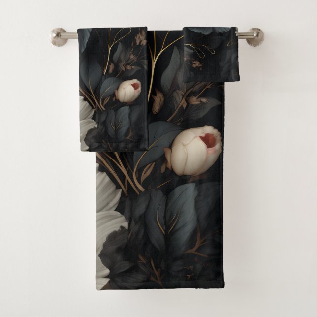 Black and White Flowers Bath Towel Set (Insitu)