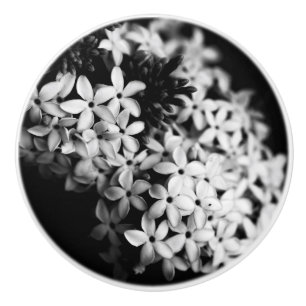 Black and White Flowers Ceramic Knob