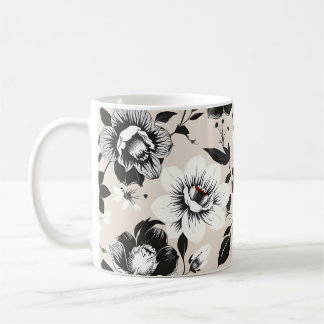 Black and white flowers coffee mug