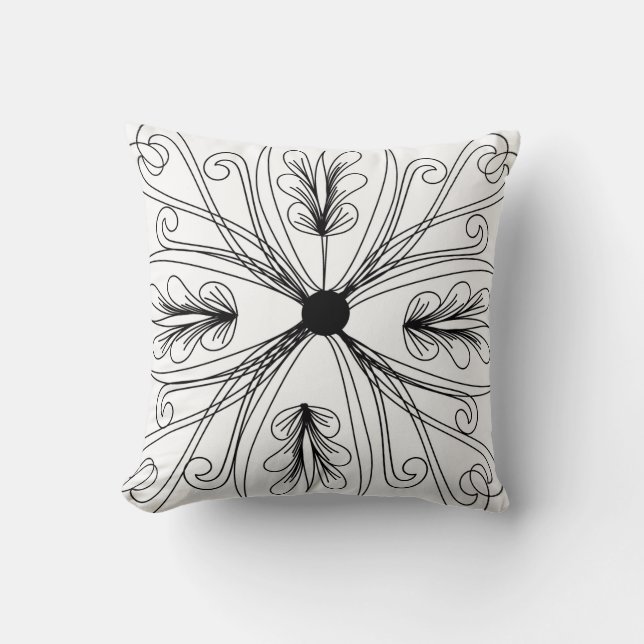 black and white flowers decorative pillows (Front)