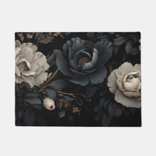 Black and White Flowers Doormat
