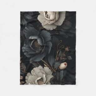 Black and White Flowers Fleece Blanket