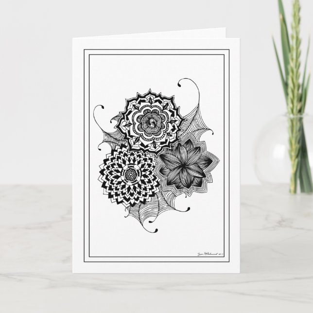 Black and White Flowers Greeting Card (Front)