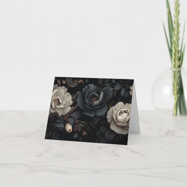 Black and White Flowers Holiday Card (Front)