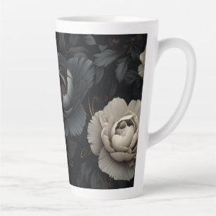 Black and White Flowers Latte Mug