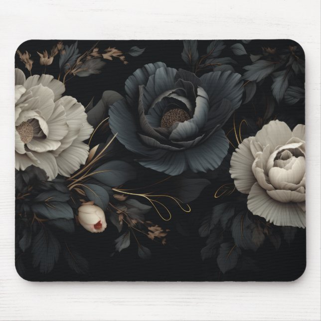 Black and White Flowers Mouse Pad (Front)