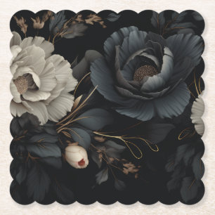 Black and White Flowers Paper Coaster