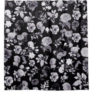 Black and White Flowers Pattern Shower Curtain