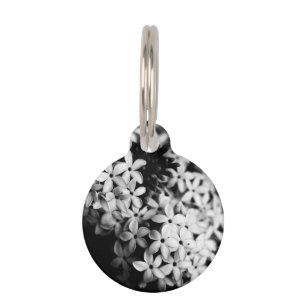 Black and White Flowers Pet Tag
