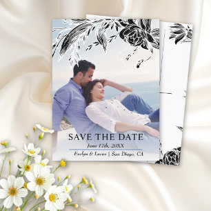 Black and white flowers photo Save the Date Postcard