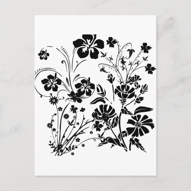 Black and White Flowers Postcard (Front)