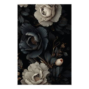 Black and White Flowers Poster