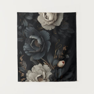 Black and White Flowers Tapestry