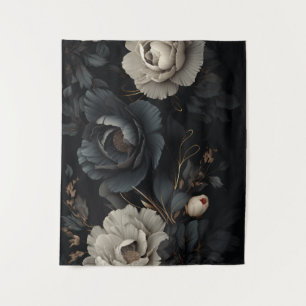 Black and White Flowers Tapestry