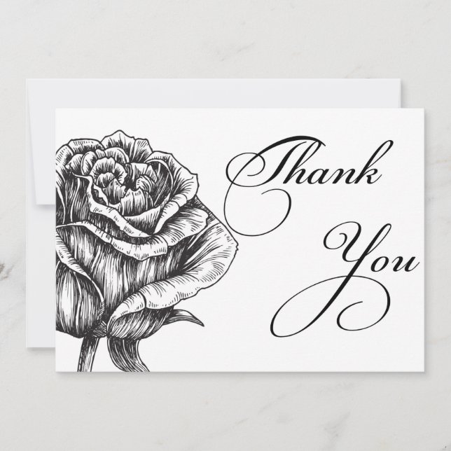 Black and White flowers Thank You Card (Front)