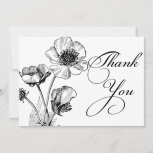 Black and White flowers Thank You Card