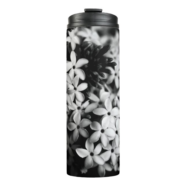 Black and White Flowers Thermal Tumbler (Front)