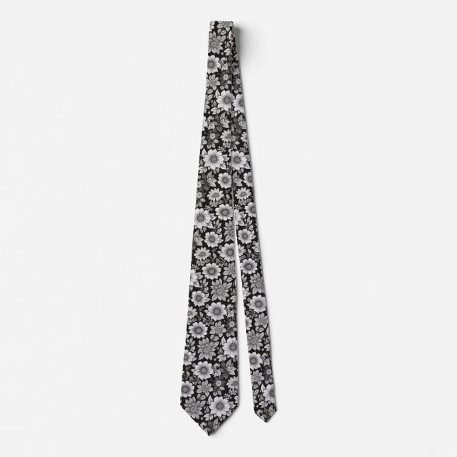 Black and White Flowers Tie (Front)