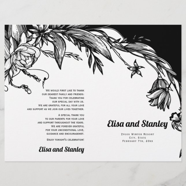Black and white flowers typography folded program (Front)