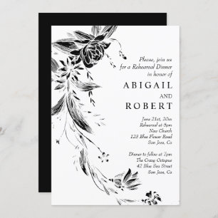 Black and white flowers wedding Rehearsal Dinner Invitation
