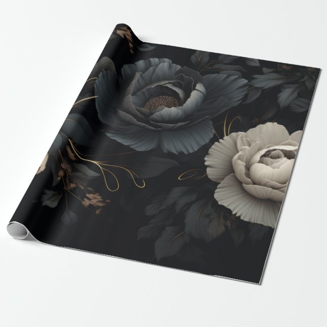 Black and White Flowers Wrapping Paper (Unrolled)
