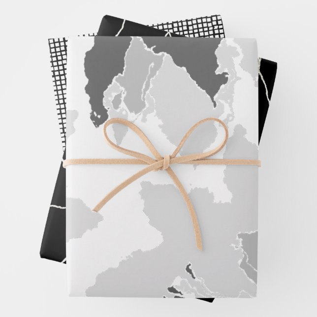 Black and White Flowers Wrapping Paper Sheet (In situ)