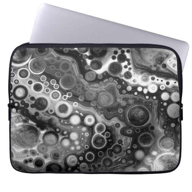 Black and White Fluid Art Modern Abstract   Laptop Sleeve (Front)
