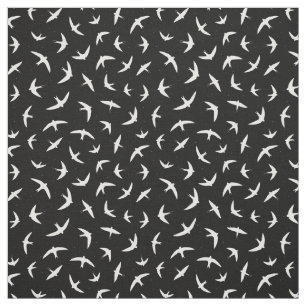Black and White Flying Bird Pattern Fabric