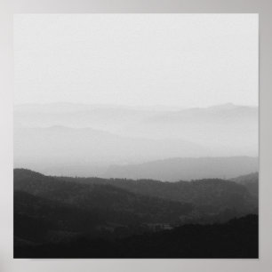 Black and white foggy horizon lines poster
