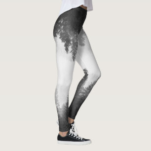 Black and white foggy mirrored forest leggings