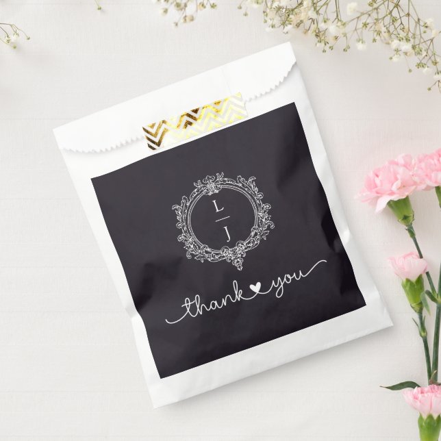 black and white foliage Crest wedding invitation Favour Bag (Sealed)