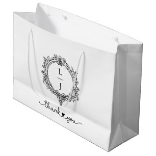 black and white foliage Crest wedding invitation Large Gift Bag