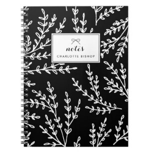 Black and White Foliage Pattern Personalised Notebook