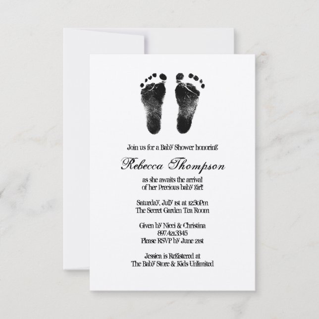 Black and White Foot Prints Baby Shower Invitation (Front)