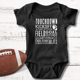 Black and White Football Terms Collage Baby Bodysuit