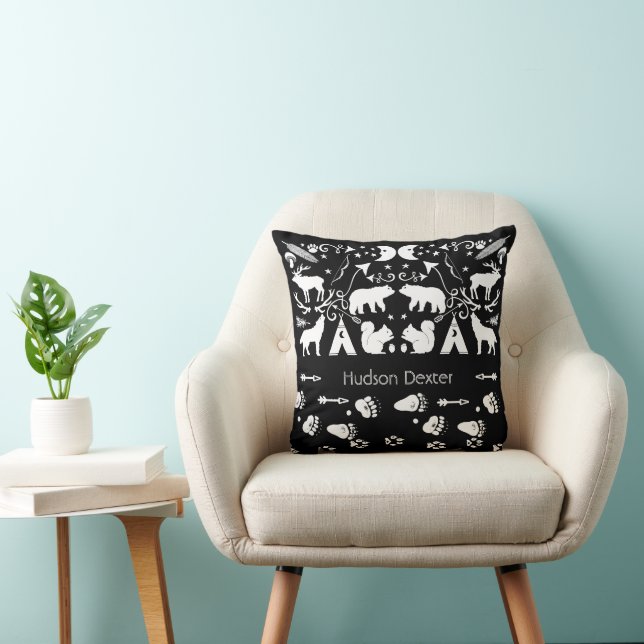 Black and White Forest Creatures Animal Tracks Cushion (Chair)
