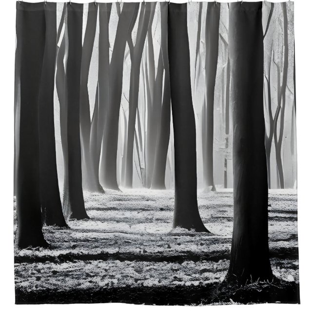 Black and white, forest motif creation. shower curtain (Front)