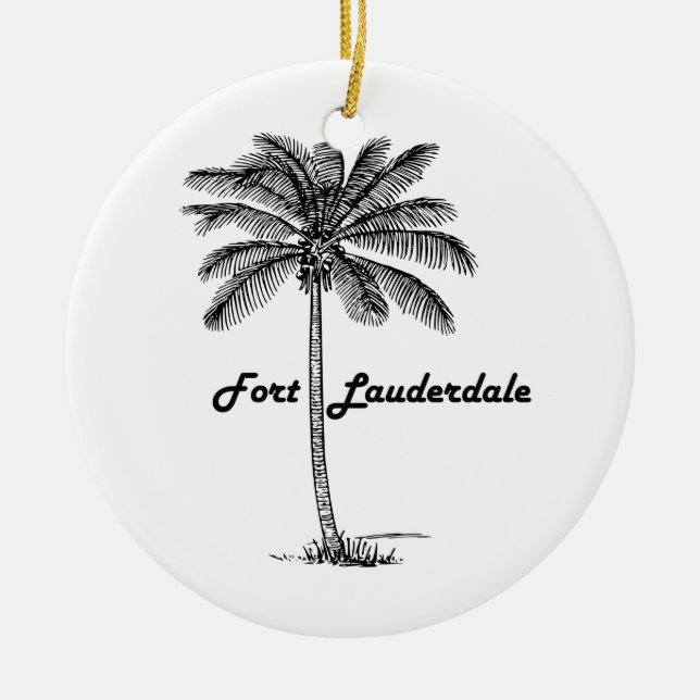 Black and White Fort Lauderdale & Palm design Ceramic Ornament (Front)