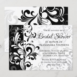 Black and White Fountain Swirl Bridal Shower Invitation