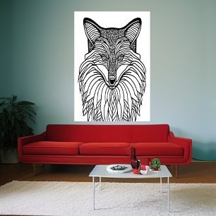 black and white fox    AI Art Poster