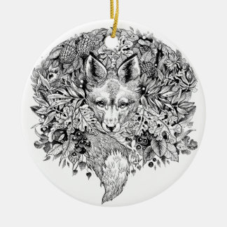 Black and white fox in the forest ceramic tree decoration