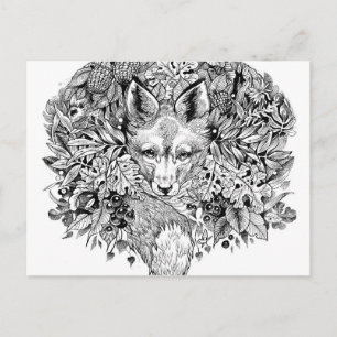 Black and white fox in the forest postcard