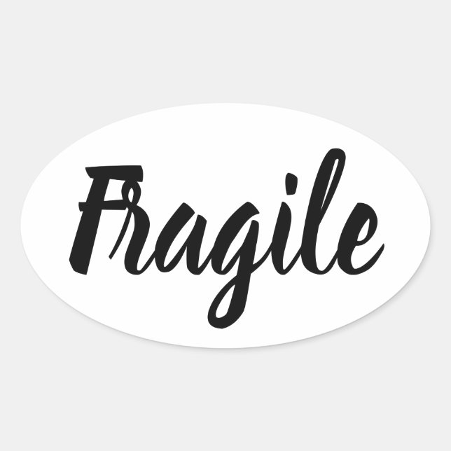 Black and white fragile trendy modern business oval sticker (Front)