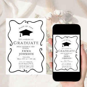 Black and white frame Simple Graduation Party  Invitation