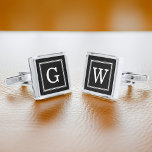 Black and White Framed Monogram Silver Finish Cufflinks<br><div class="desc">Modern and trendy monogram initial.</div>