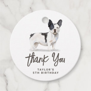 Black and White French Bulldog Birthday Thank You Favour Tags